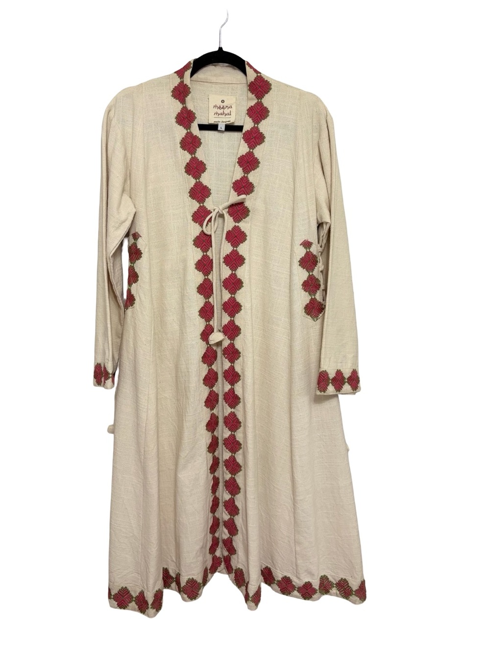 Meena Mahal Poetic Threads Linen Cotton Embroidered Duster - Size L